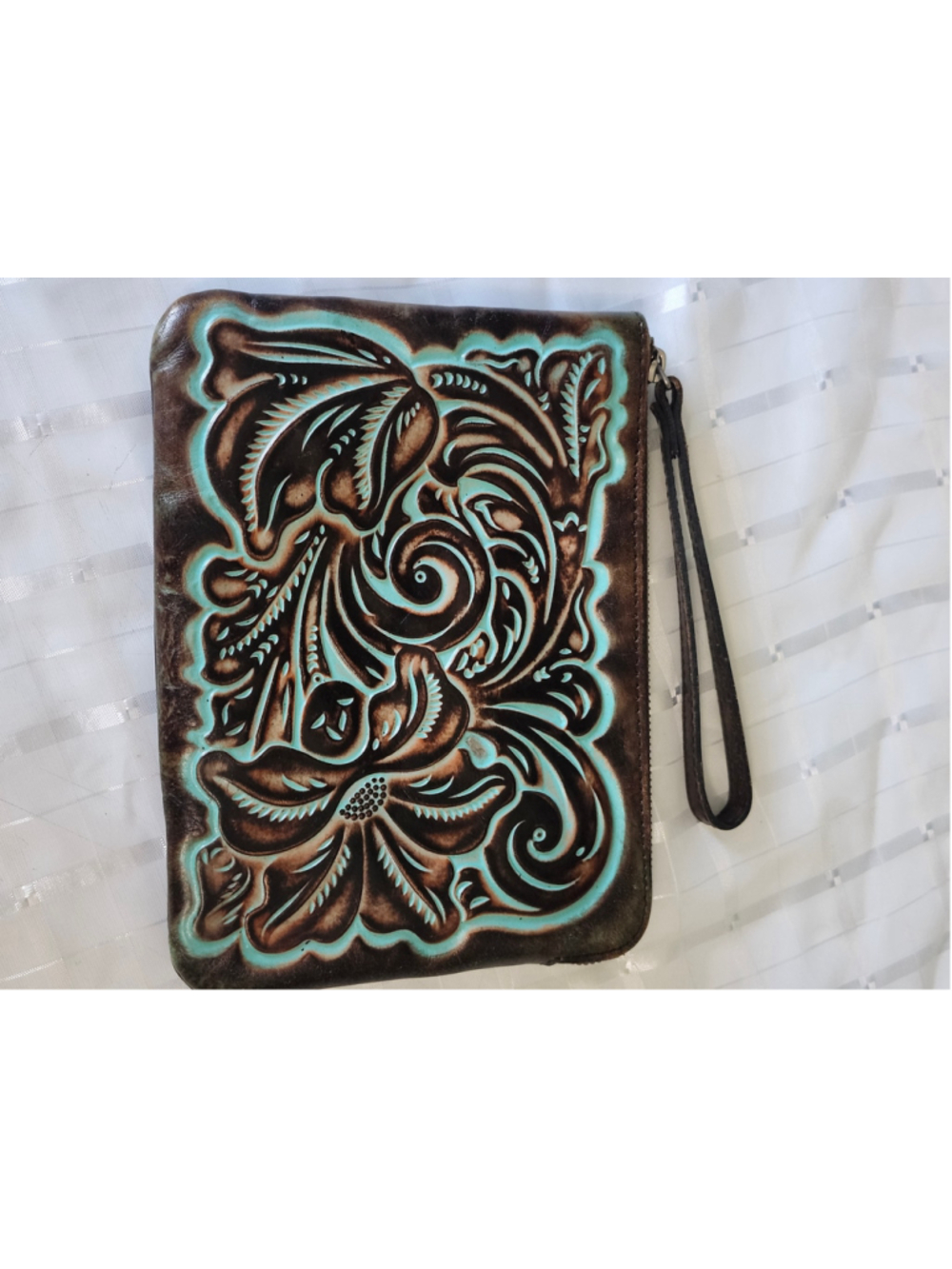 Women's Patricia Nash Leather Clutch Wristlet One Size Brown Turquoise